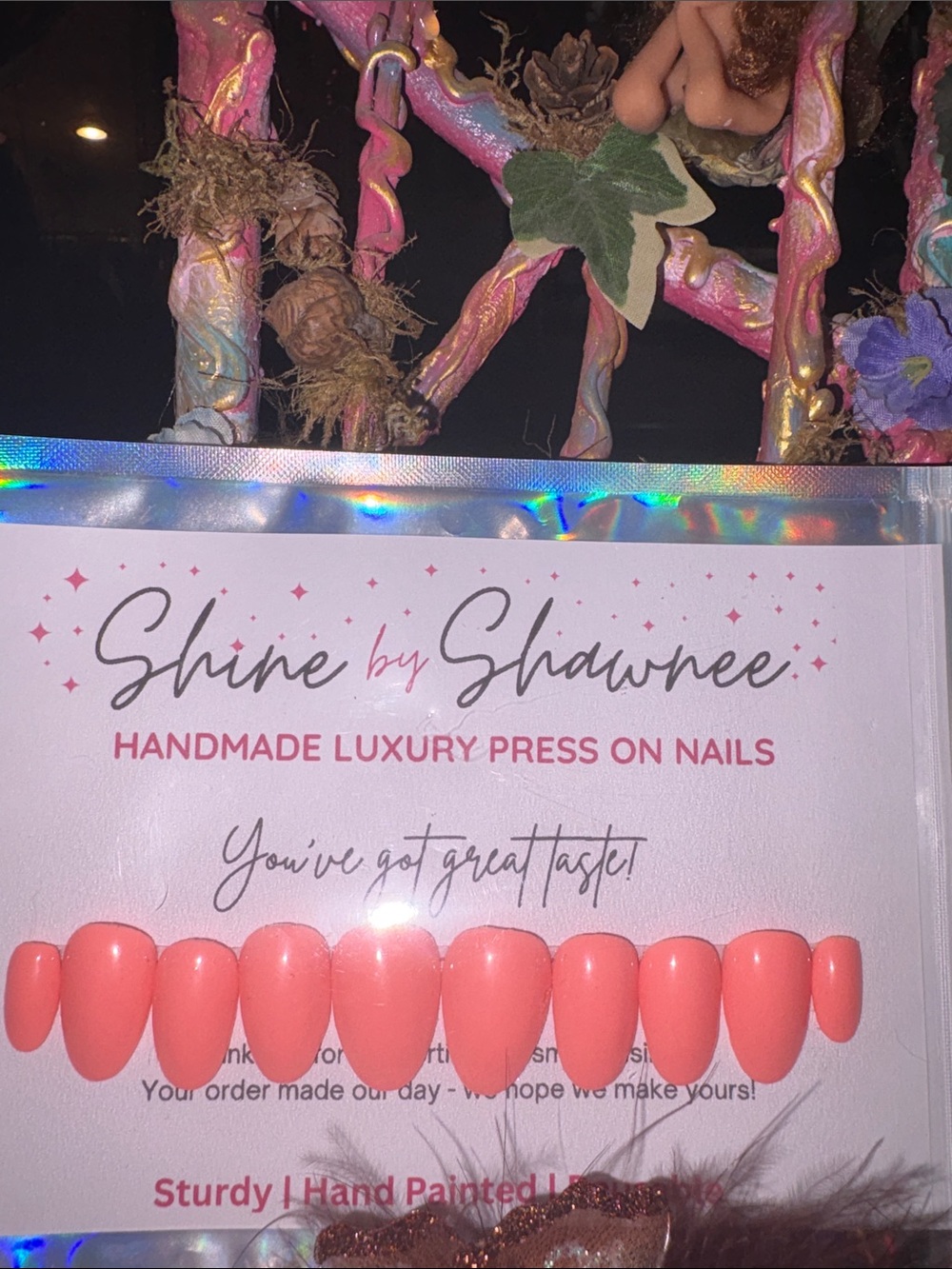 Soft Orange Coral Almond Shape Nails - Handmade Luxury NWT - Picture 2 of 5